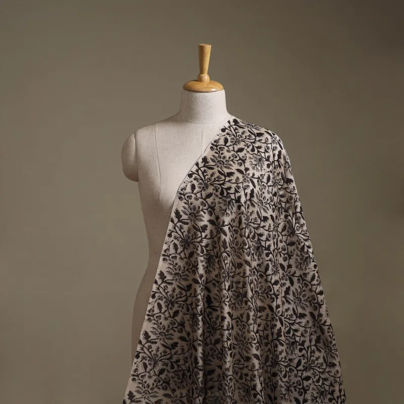 Beige - Handloom Chanderi Silk Natural Dyed Block Print Pedana Kalamkari Fabric 08 made by Itokri