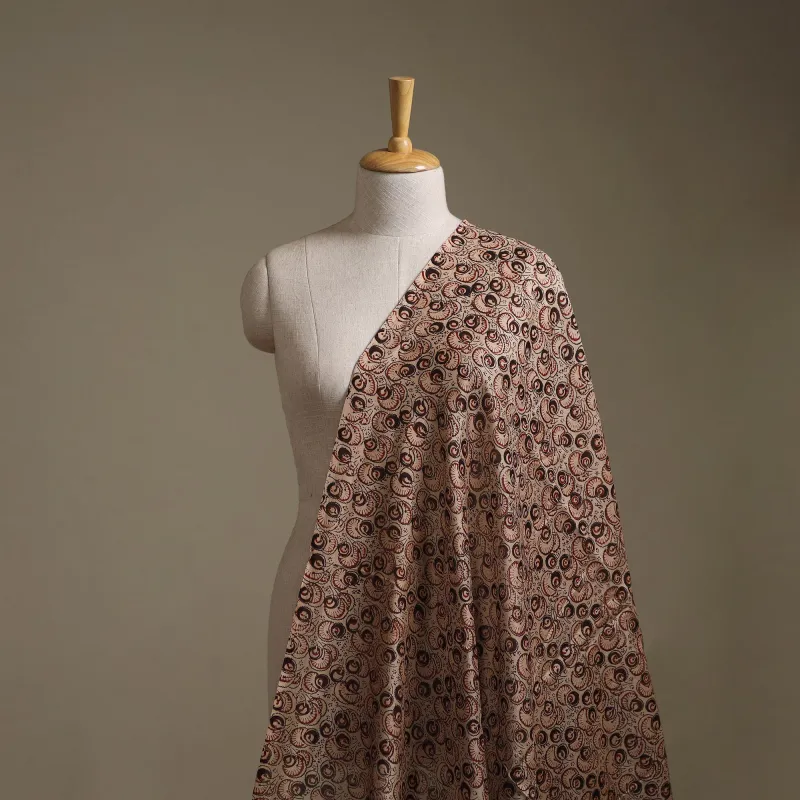 Beige - Handloom Chanderi Silk Natural Dyed Block Print Pedana Kalamkari Fabric 07 made by Itokri