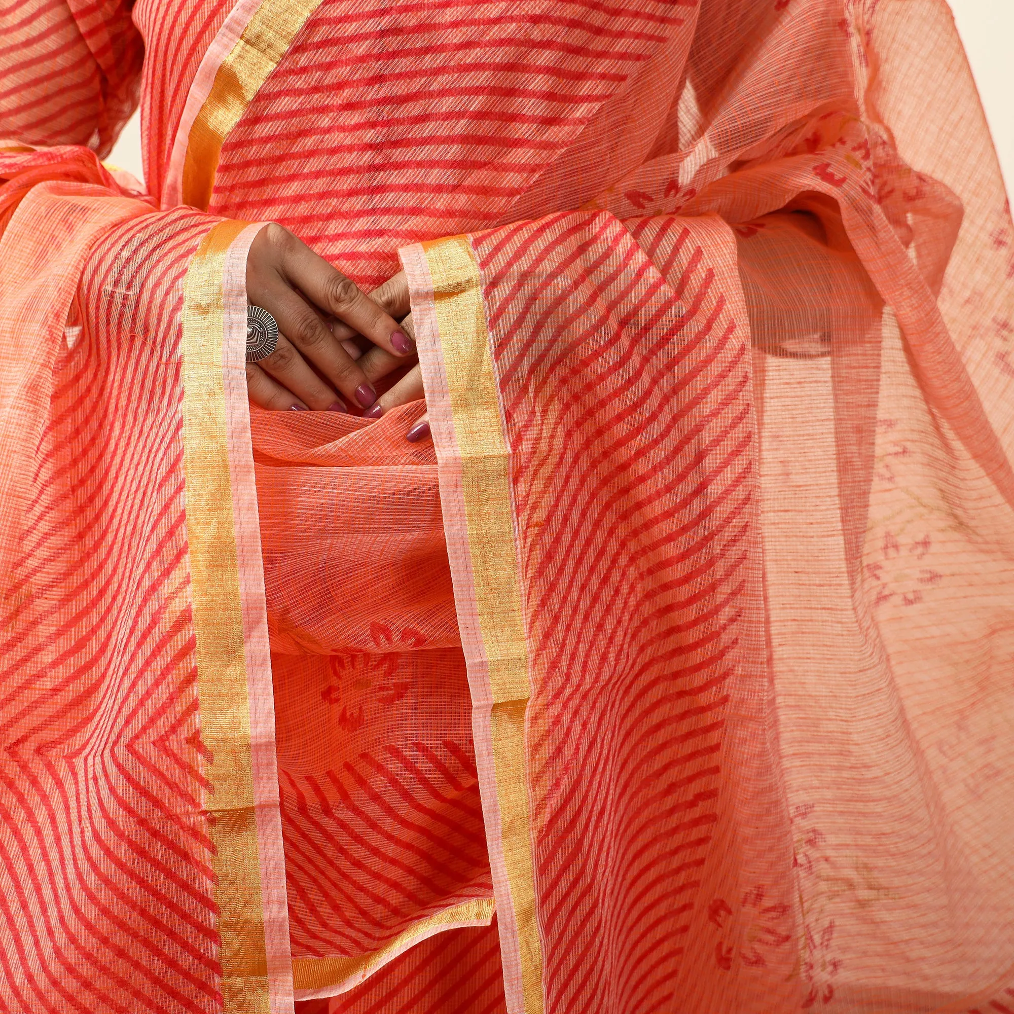 Orange - Leheriya Printed Kota Doria Kurta with Palazzo & Dupatta Set 19 sold by Itokri product image thumbnail 5
