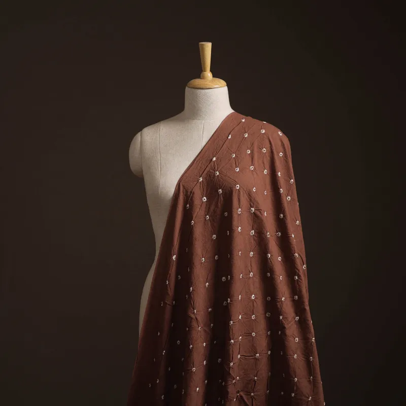 Brown - Kutch Bandhani Tie-Dye Pure Mul Cotton Fabric 35 made by Itokri