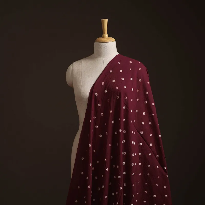 Maroon - Kutch Bandhani Tie-Dye Pure Mul Cotton Fabric 30 made by Itokri