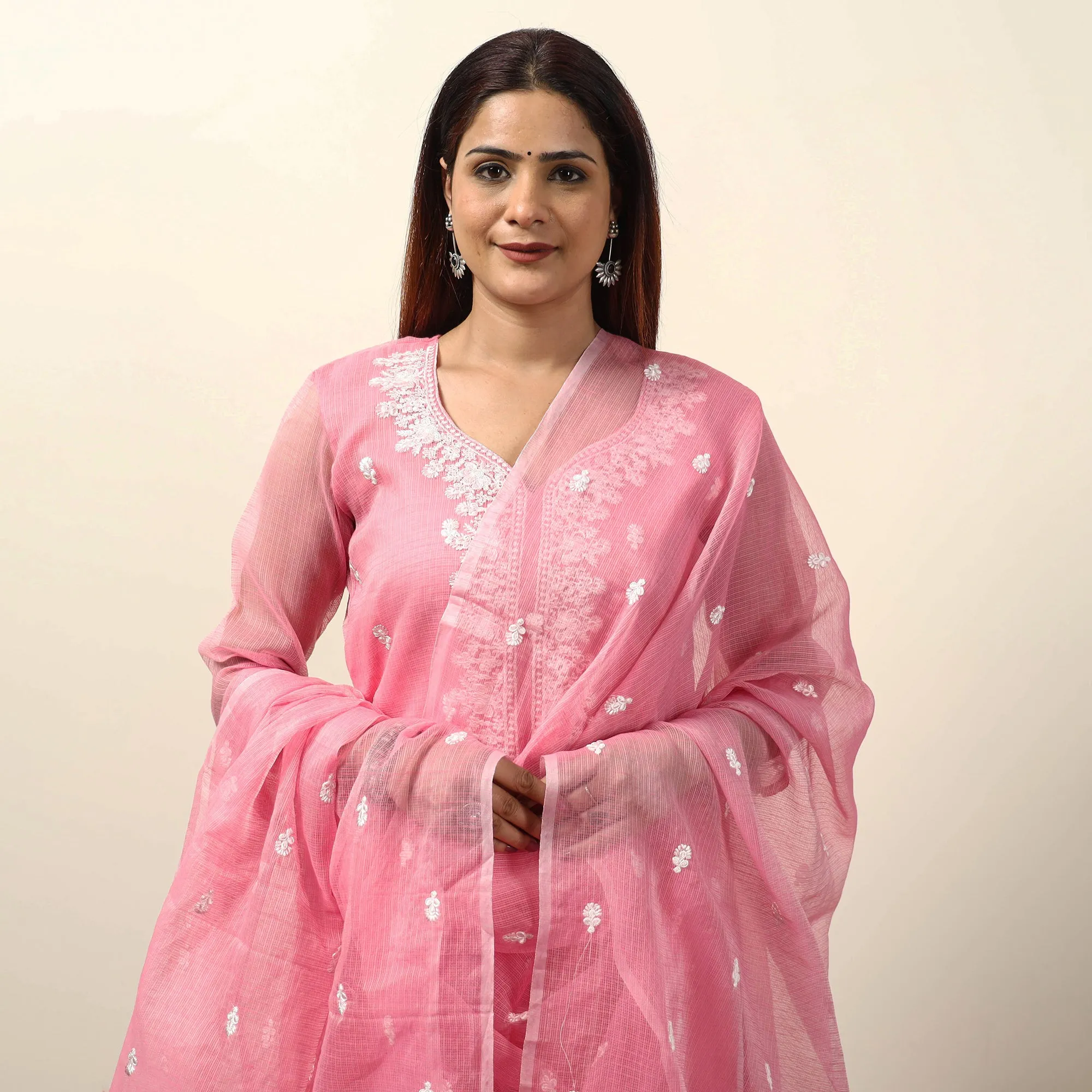 Kota Doria Embroidered Kurta with Palazzo & Dupatta Set 01 sold by Itokri product image thumbnail 4