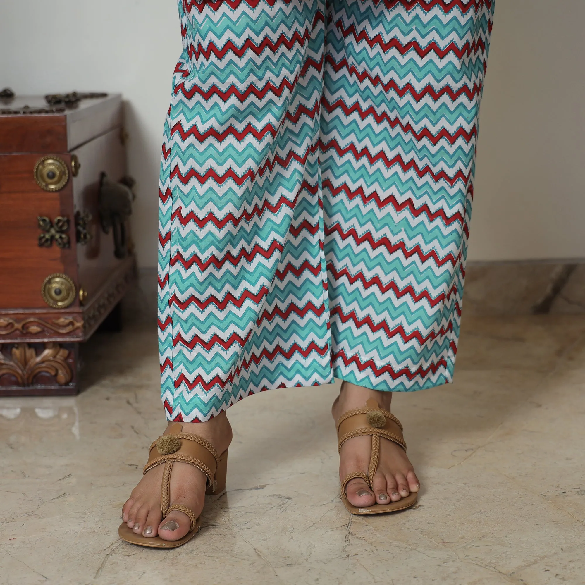 Grey - Sanganeri Block Printed Cotton Kurta with Palazzo Set 04 sold by Itokri product image thumbnail 5