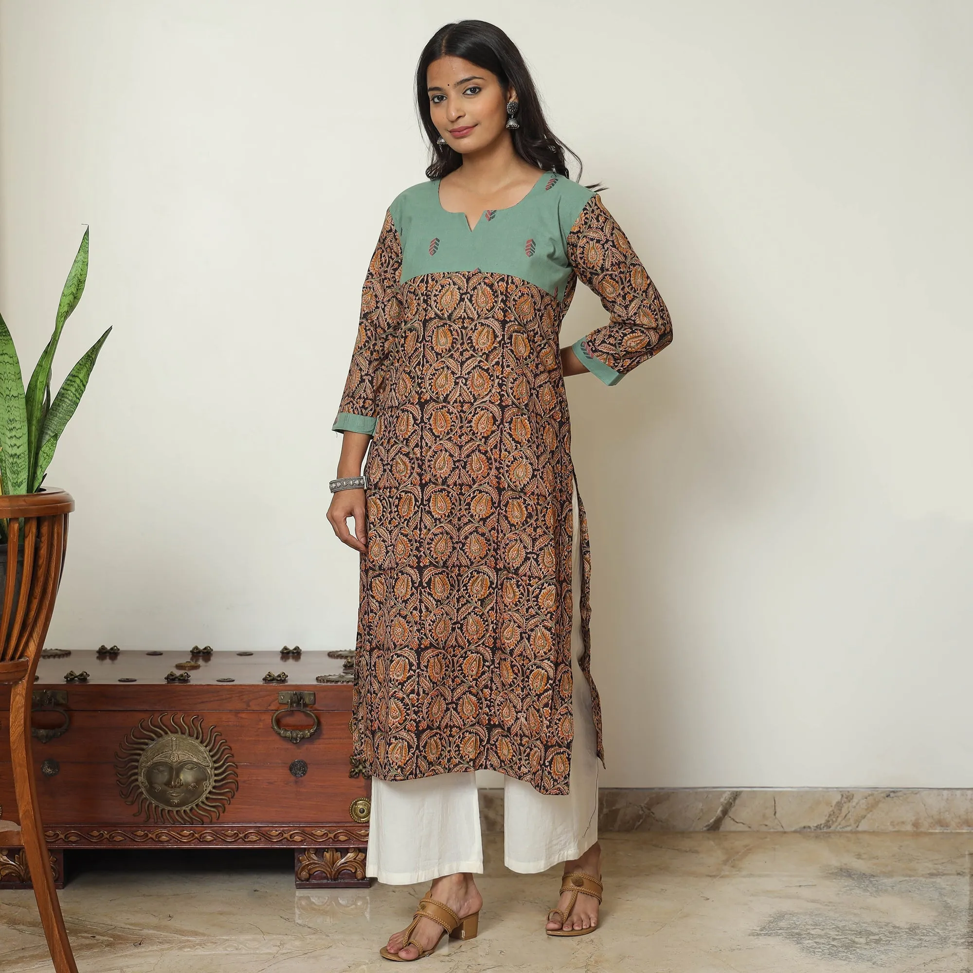 Multicolor - Block Print Cotton Straight Kalamkari Kurta 01 sold by Itokri product image thumbnail 3