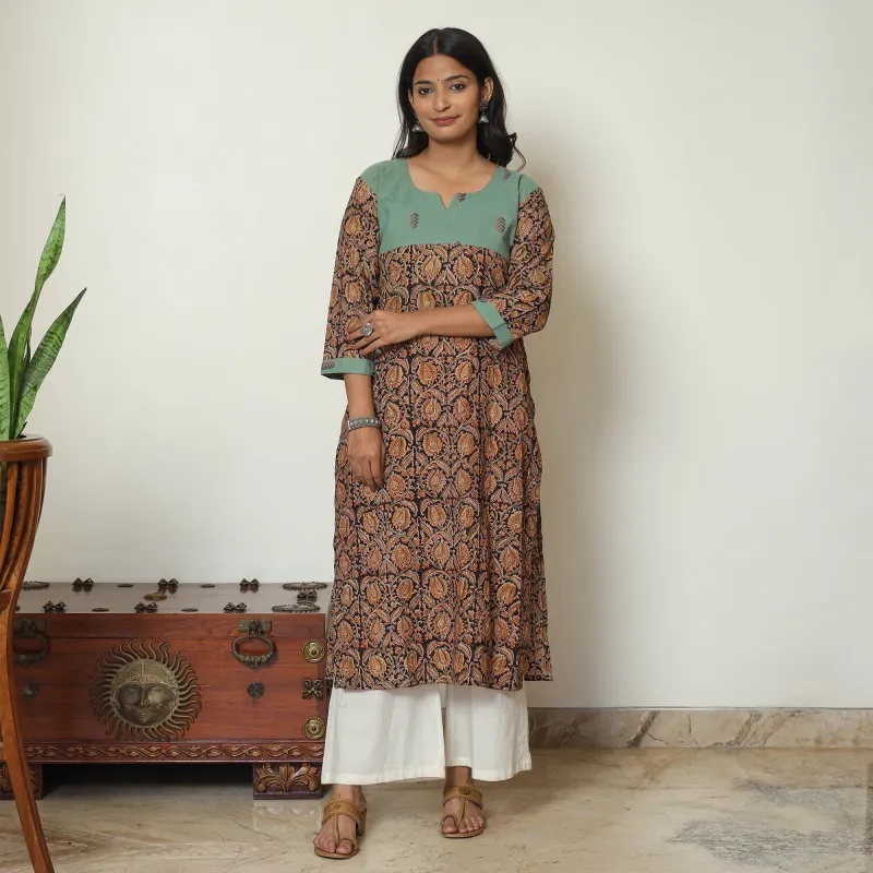 Multicolor - Block Print Cotton Straight Kalamkari Kurta 01 made by Itokri