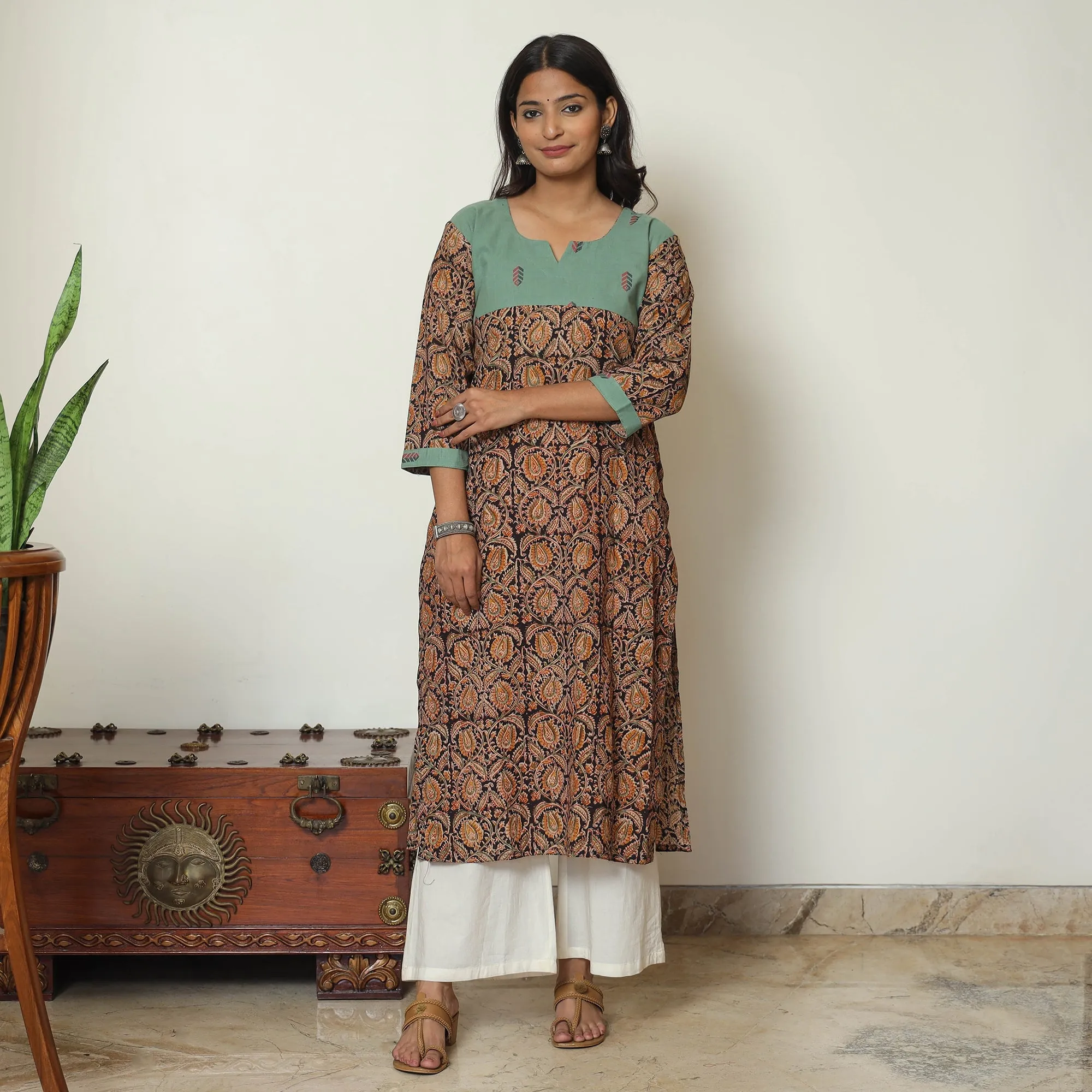 Multicolor - Block Print Cotton Straight Kalamkari Kurta 01 sold by Itokri