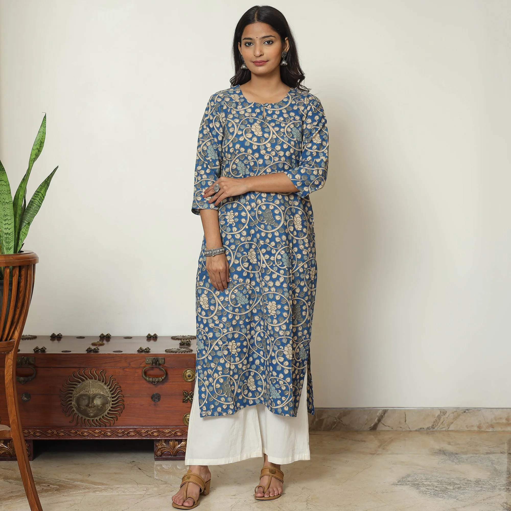 Blue - Kalamkari Printed Cotton Straight Kurta 14 sold by Itokri product image thumbnail 2