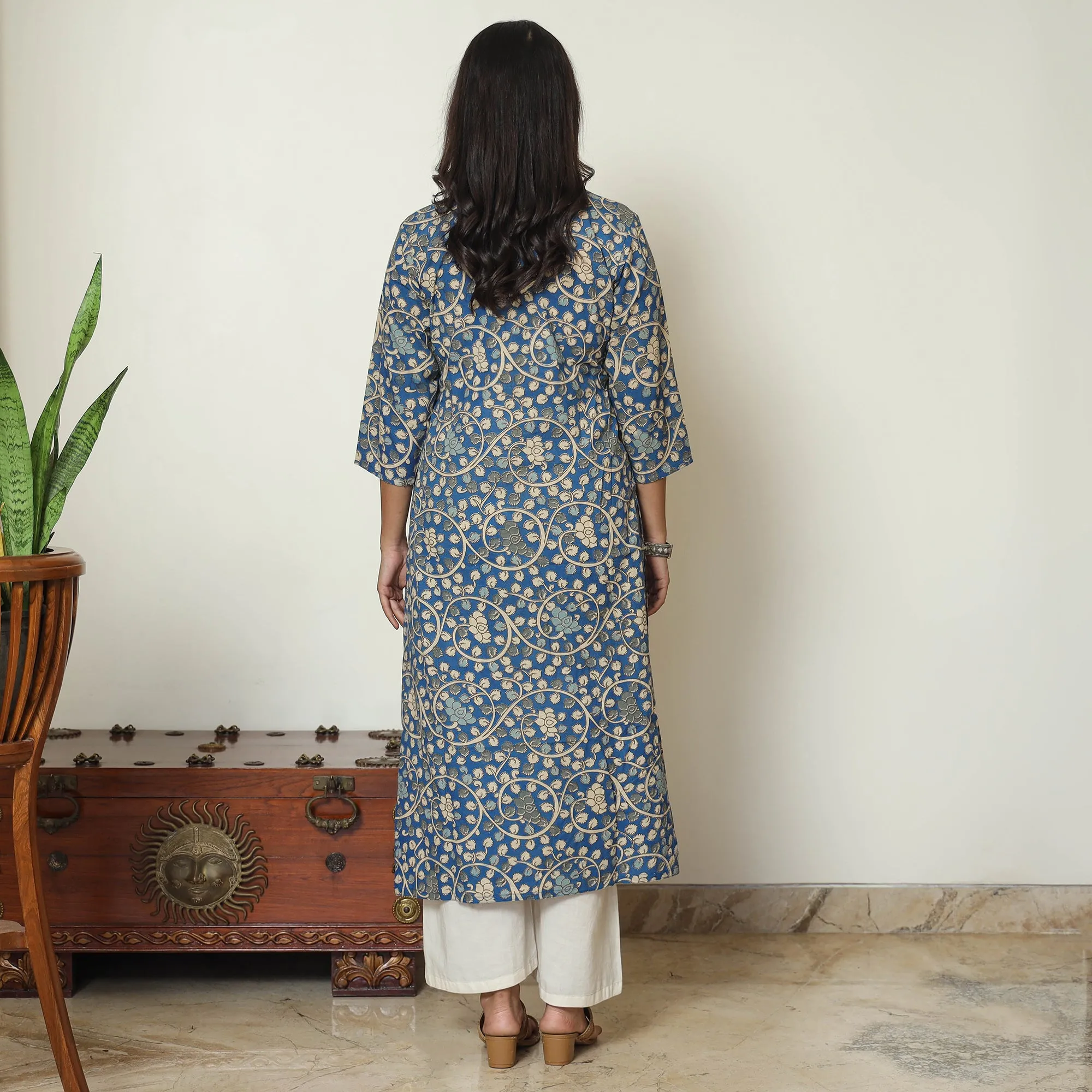Blue - Kalamkari Printed Cotton Straight Kurta 14 sold by Itokri product image thumbnail 4
