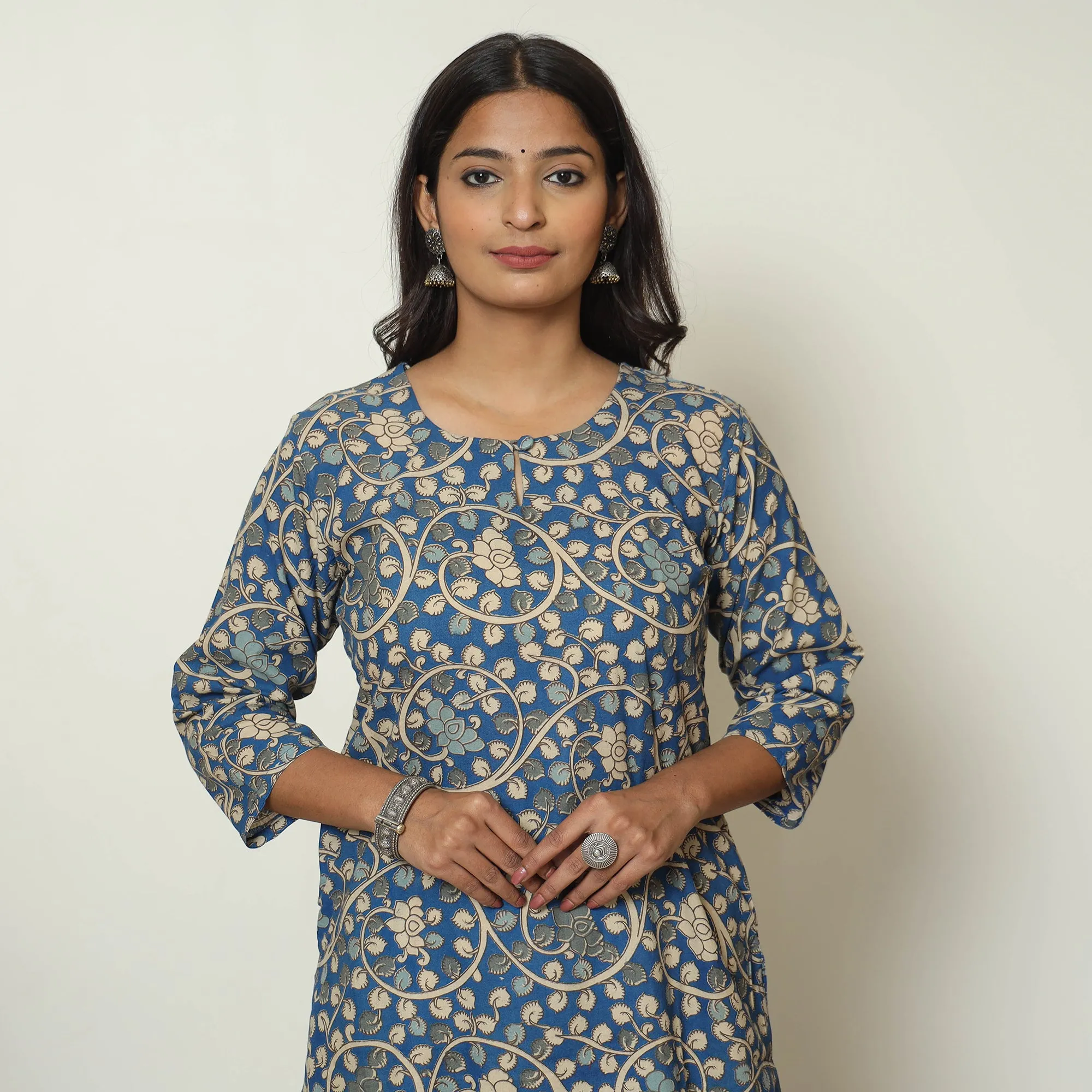 Blue - Kalamkari Printed Cotton Straight Kurta 14 sold by Itokri
