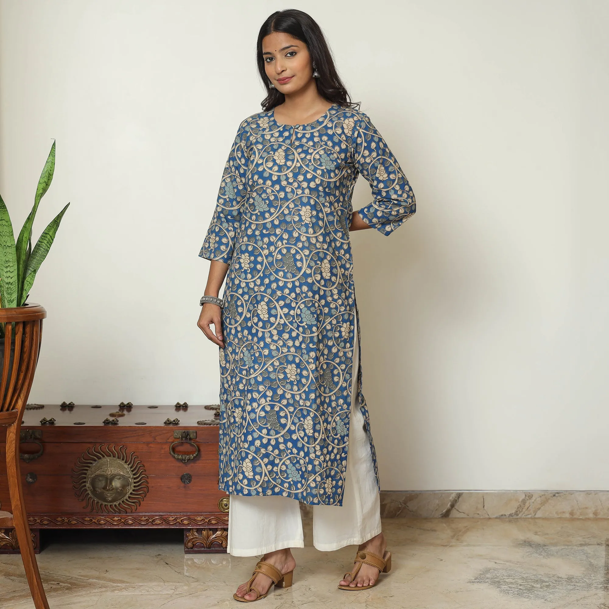 Blue - Kalamkari Printed Cotton Straight Kurta 14 sold by Itokri product image thumbnail 5