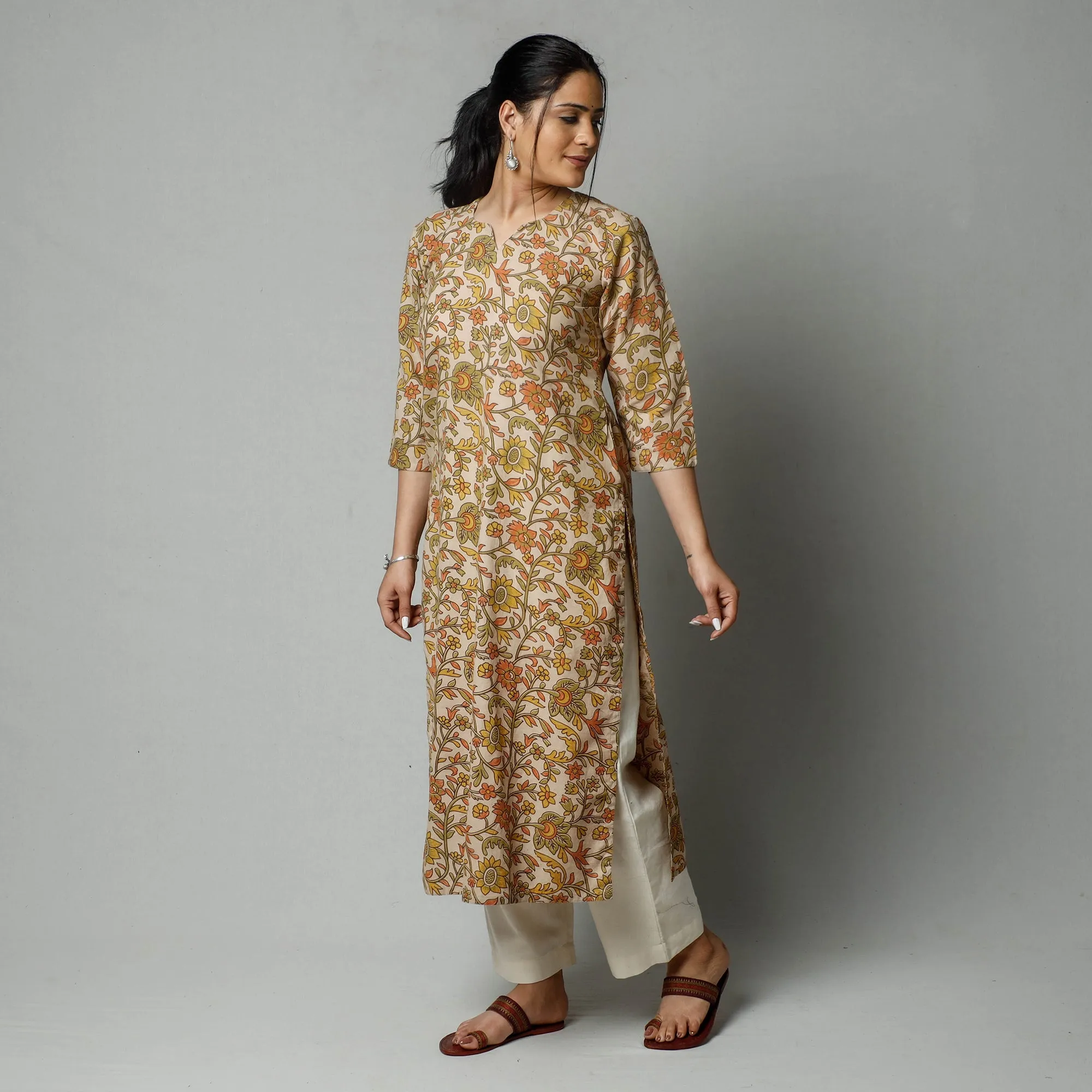 Beige - Kalamkari Printed Cotton Kurta sold by Itokri product image thumbnail 3