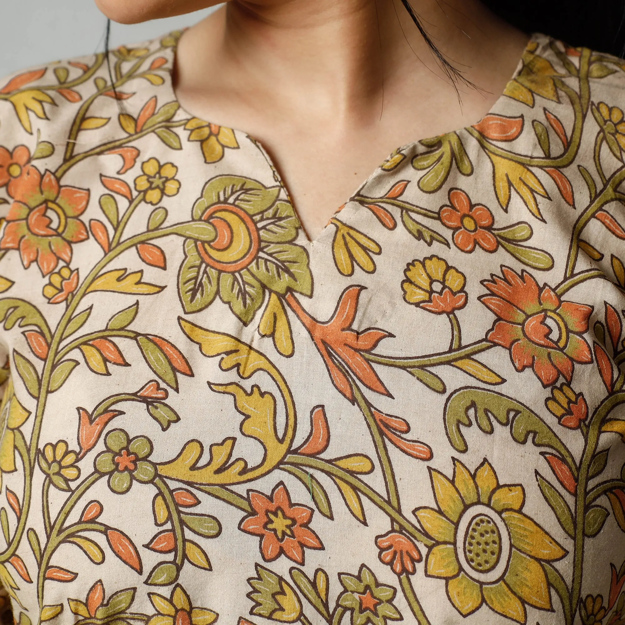 Beige - Kalamkari Printed Cotton Kurta sold by Itokri product image thumbnail 5