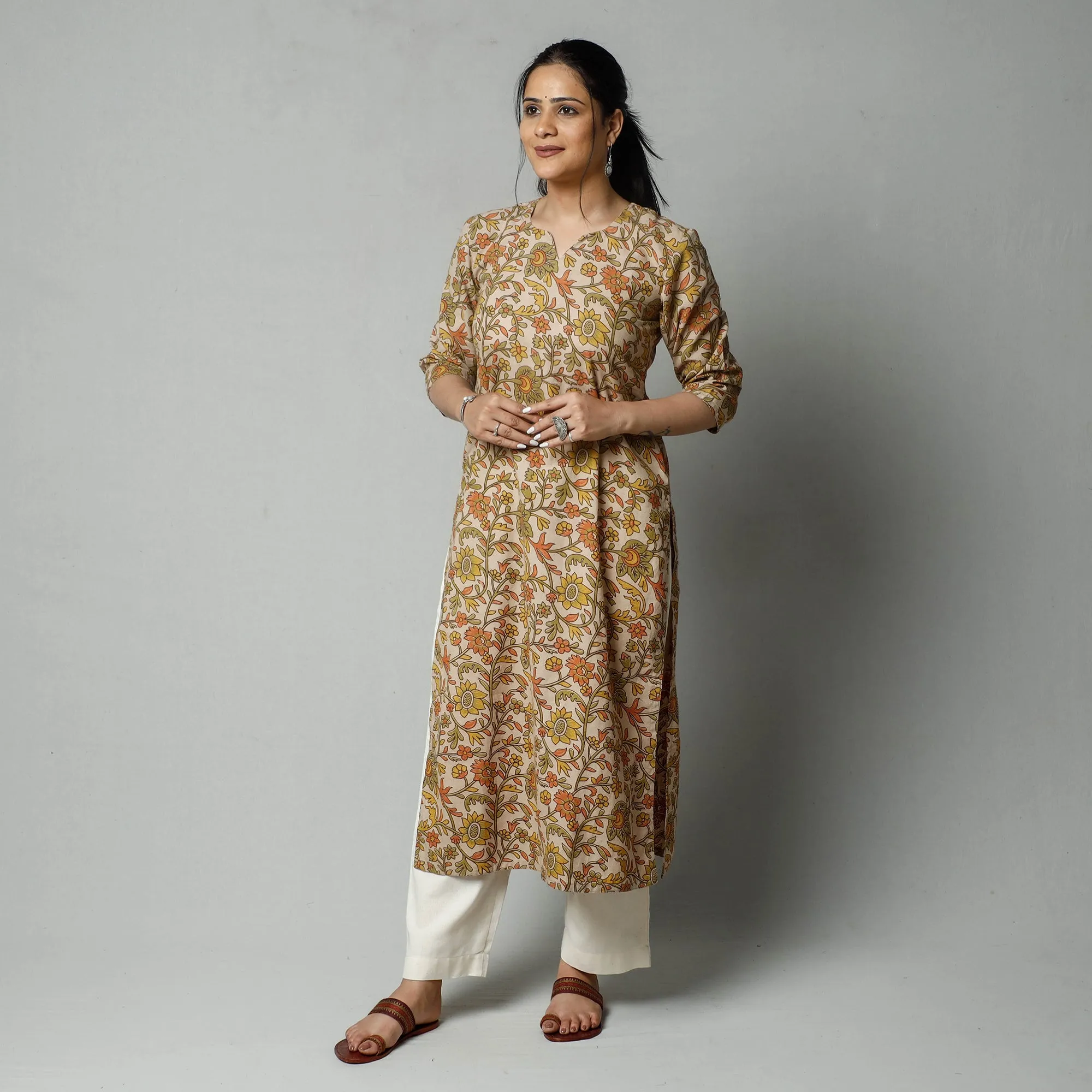 Beige - Kalamkari Printed Cotton Kurta sold by Itokri product image thumbnail 2