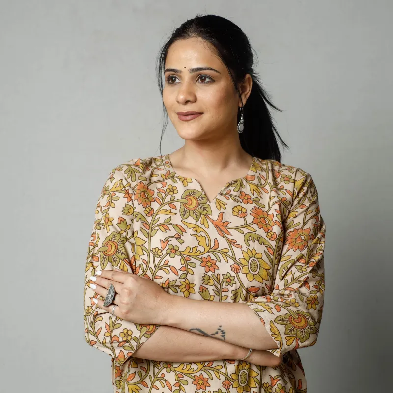Beige - Kalamkari Printed Cotton Kurta made by Itokri