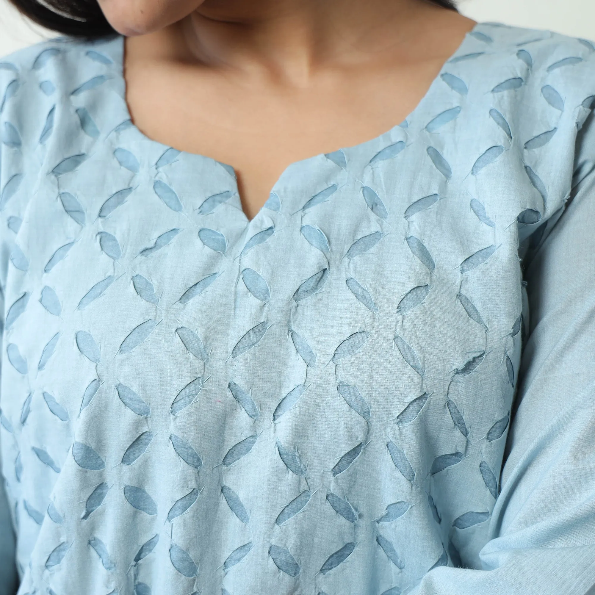 Blue - Applique Cut Work Cotton Kurta with Palazzo & Dupatta Set 08 sold by Itokri product image thumbnail 5