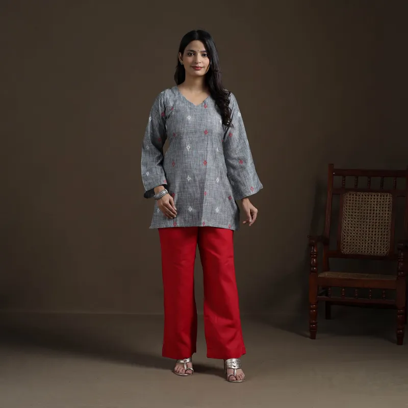 Grey - Cotton Short Jacquard Kurta for Women 11 made by Itokri