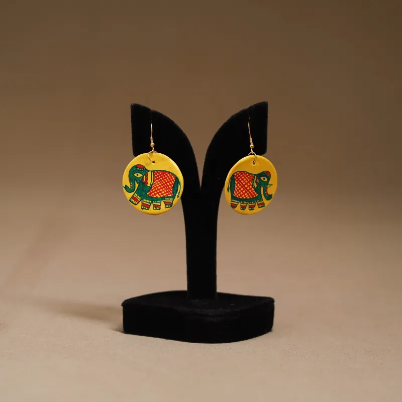 Yellow - Handpainted Manjusha Art Wooden Earrings 21 made by Itokri