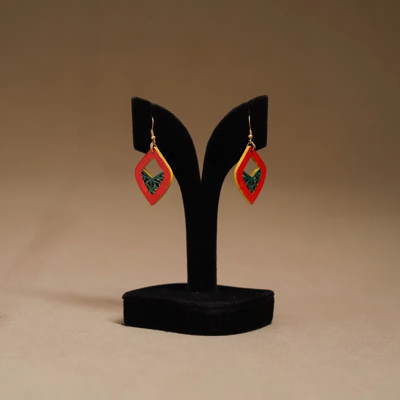 Red - Handpainted Manjusha Art Wooden Earrings 07 made by Itokri
