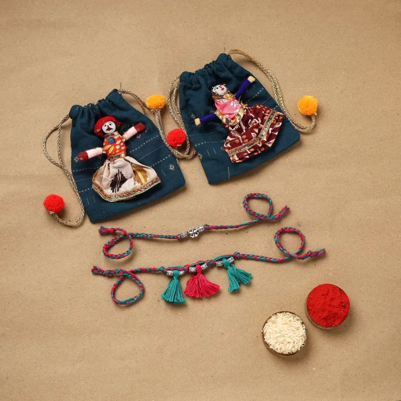 Flower - Handmade German Silver Bhaiya Bhabhi Rakhi Set 178 made by Itokri