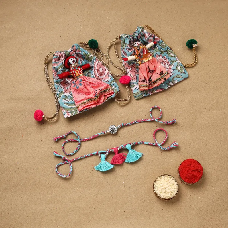 Flower - Handmade German Silver Bhaiya Bhabhi Rakhi Set 168 made by Itokri