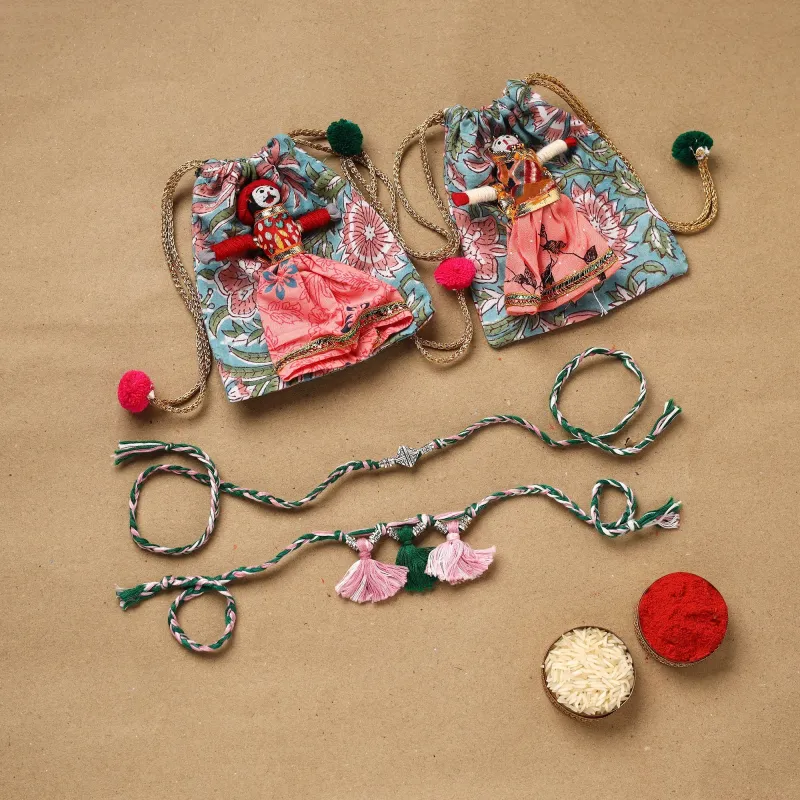 Flower - Handmade German Silver Bhaiya Bhabhi Rakhi Set 167 made by Itokri