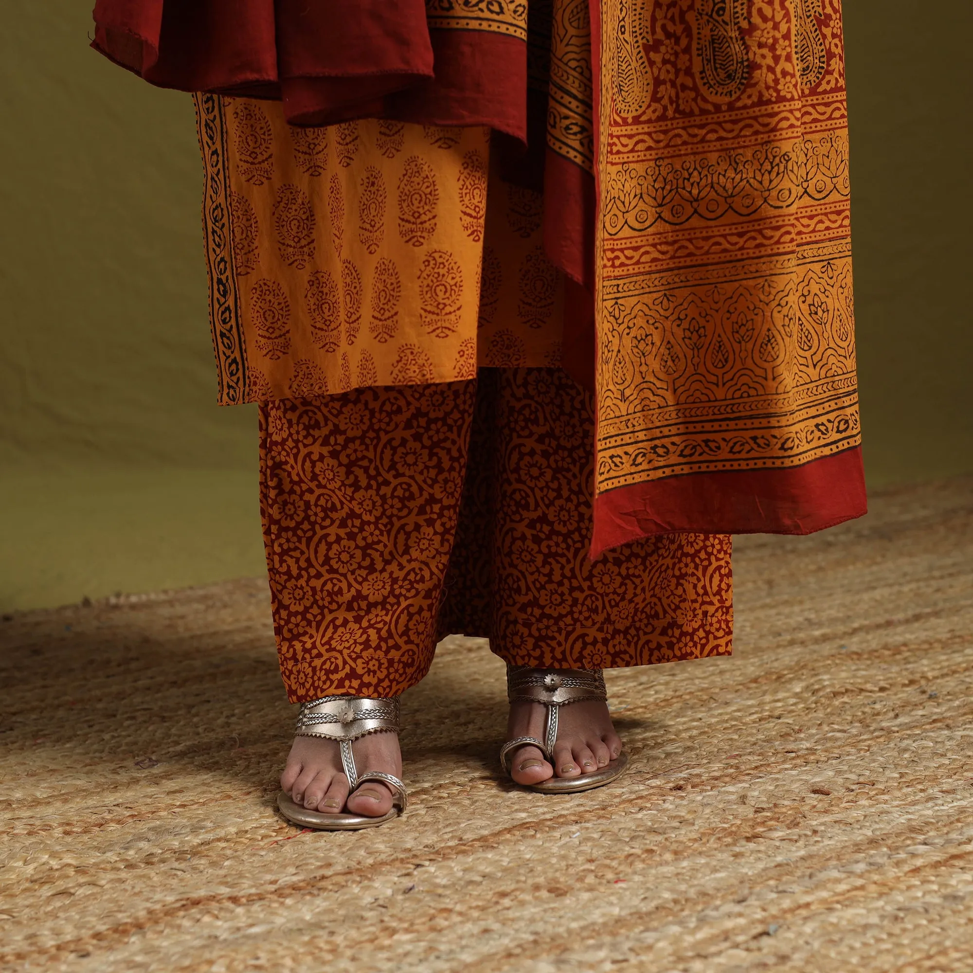 Orange - Natural Dyed Hand Block Bagh Print Cotton Suit Set with Dupatta for Women 16 sold by Itokri product image thumbnail 5