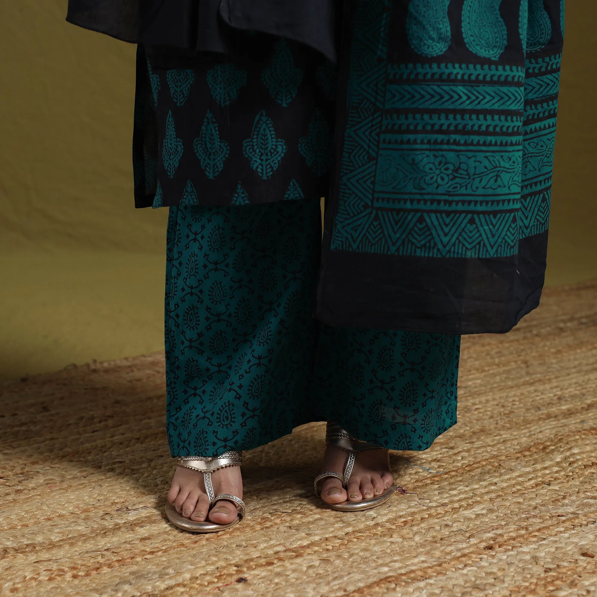 Green - Natural Dyed Hand Block Bagh Print Cotton Suit Set with Dupatta for Women 06 sold by Itokri product image thumbnail 5