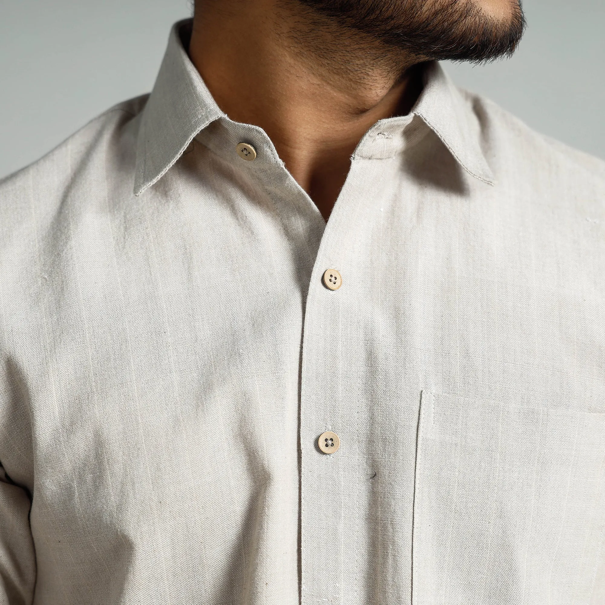 Off White - Plain Handloom Cotton Men Half Sleeve Shirt sold by Itokri product image thumbnail 5