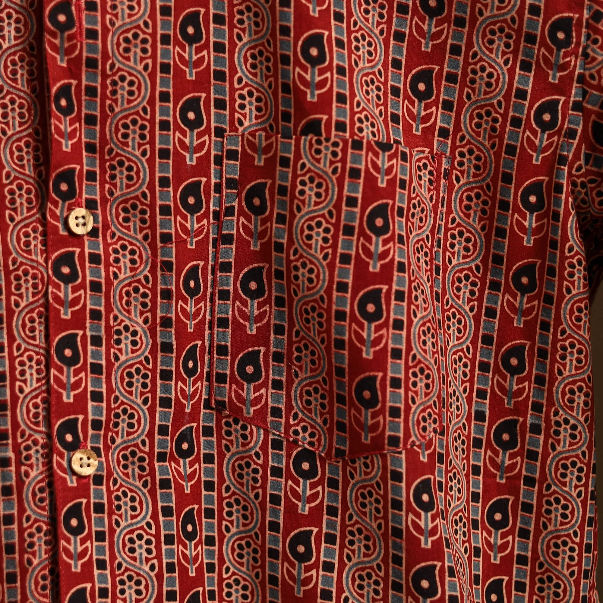 Maroon - Natural Dyed Hand Block Print Cotton Men Half Sleeve Ajrakh Shirt 12 sold by Itokri product image thumbnail 4