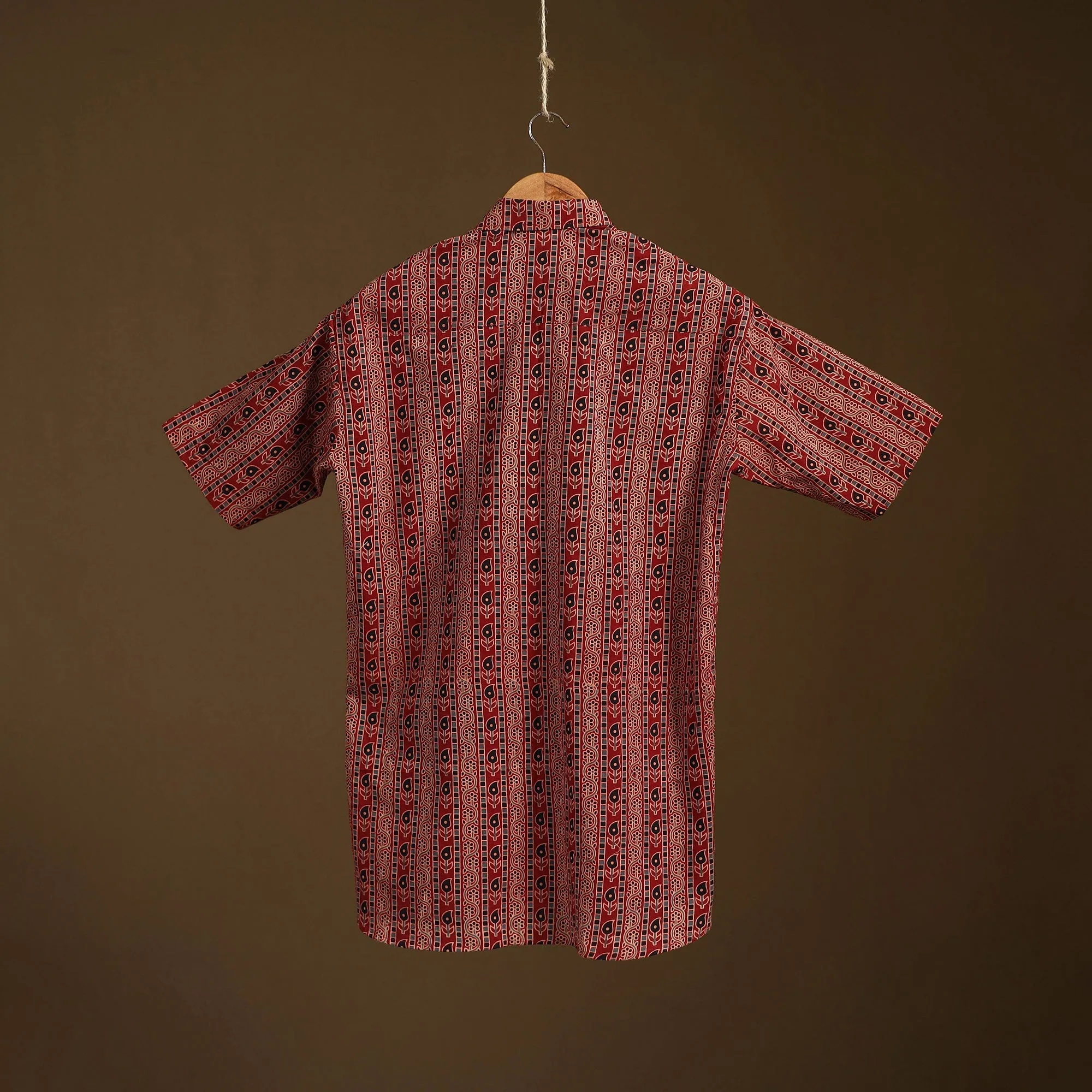 Maroon - Natural Dyed Hand Block Print Cotton Men Half Sleeve Ajrakh Shirt 12 sold by Itokri product image thumbnail 5