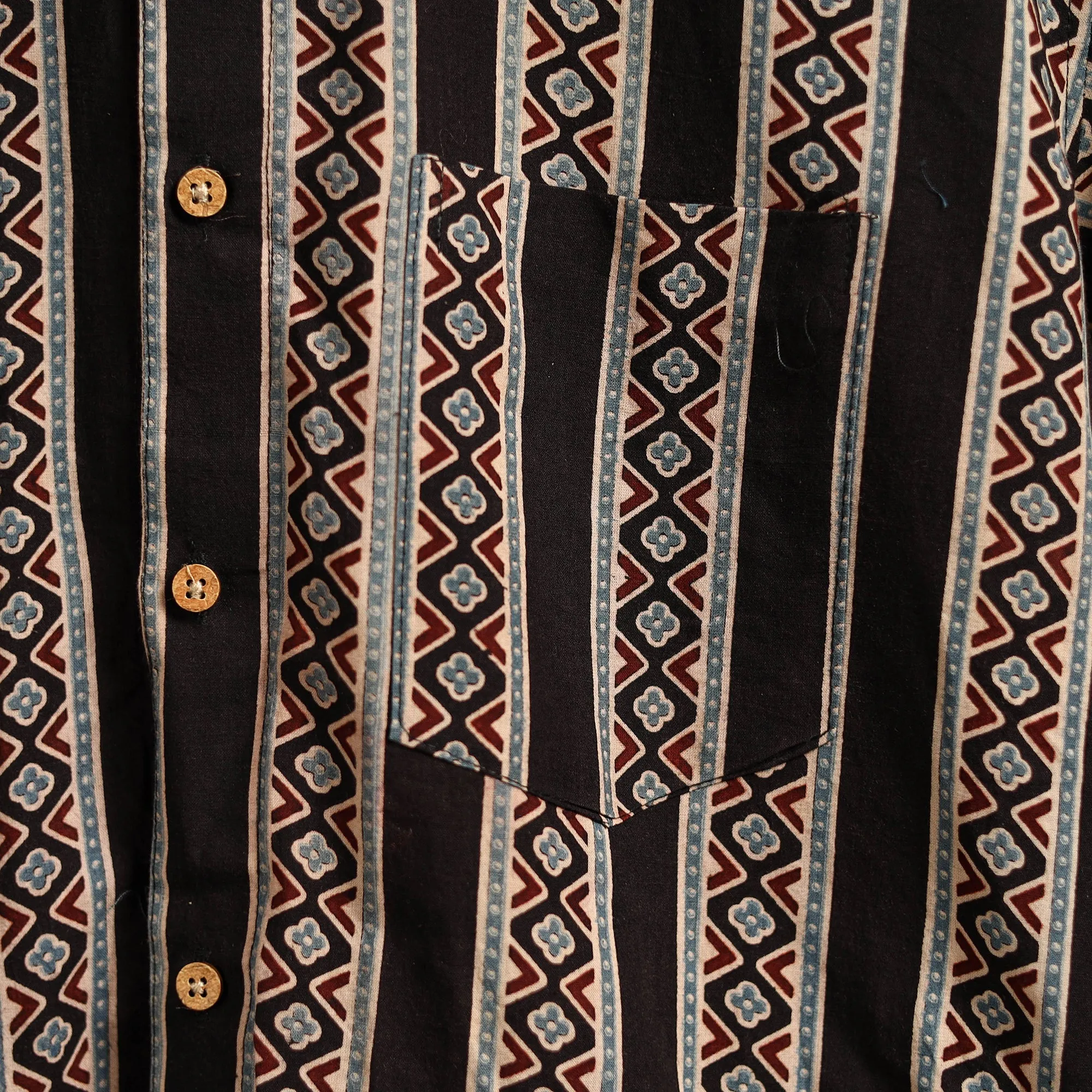 Black - Natural Dyed Hand Block Print Cotton Men Half Sleeve Ajrakh Shirt 10 sold by Itokri product image thumbnail 4