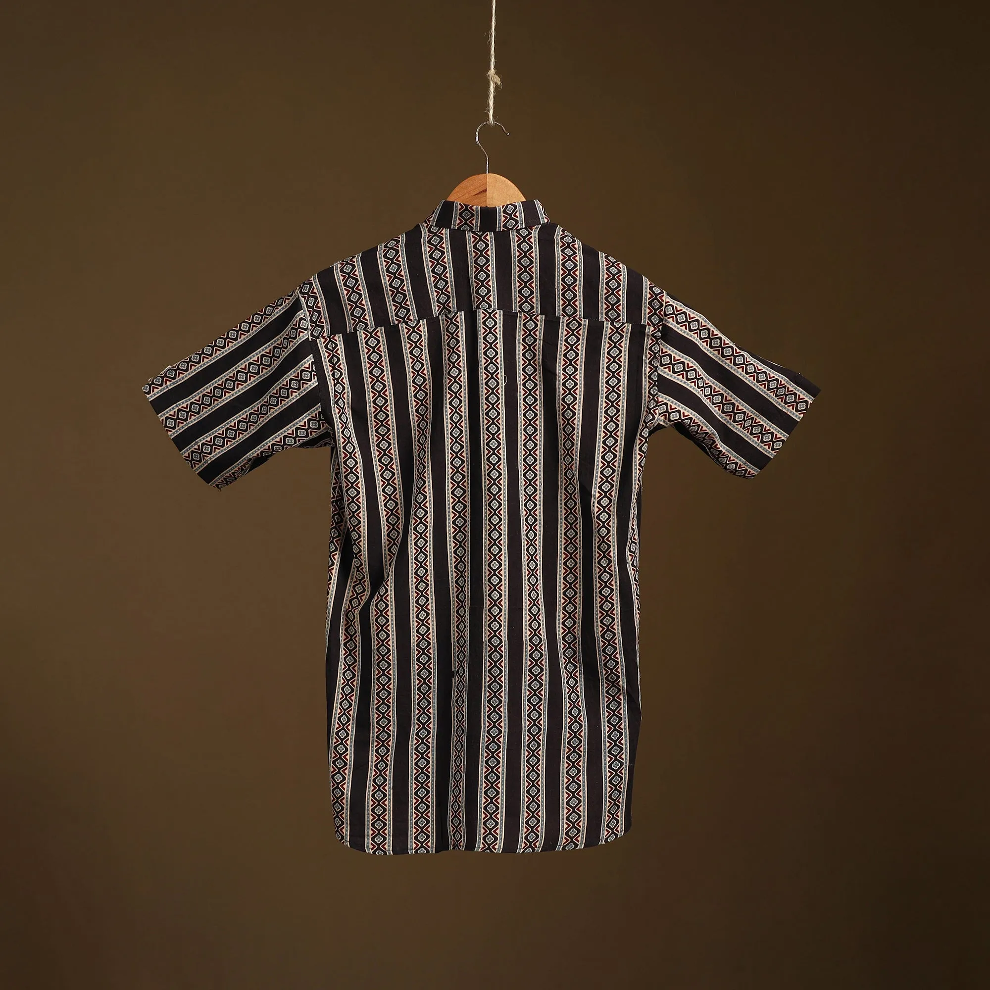 Black - Natural Dyed Hand Block Print Cotton Men Half Sleeve Ajrakh Shirt 10 sold by Itokri product image thumbnail 5