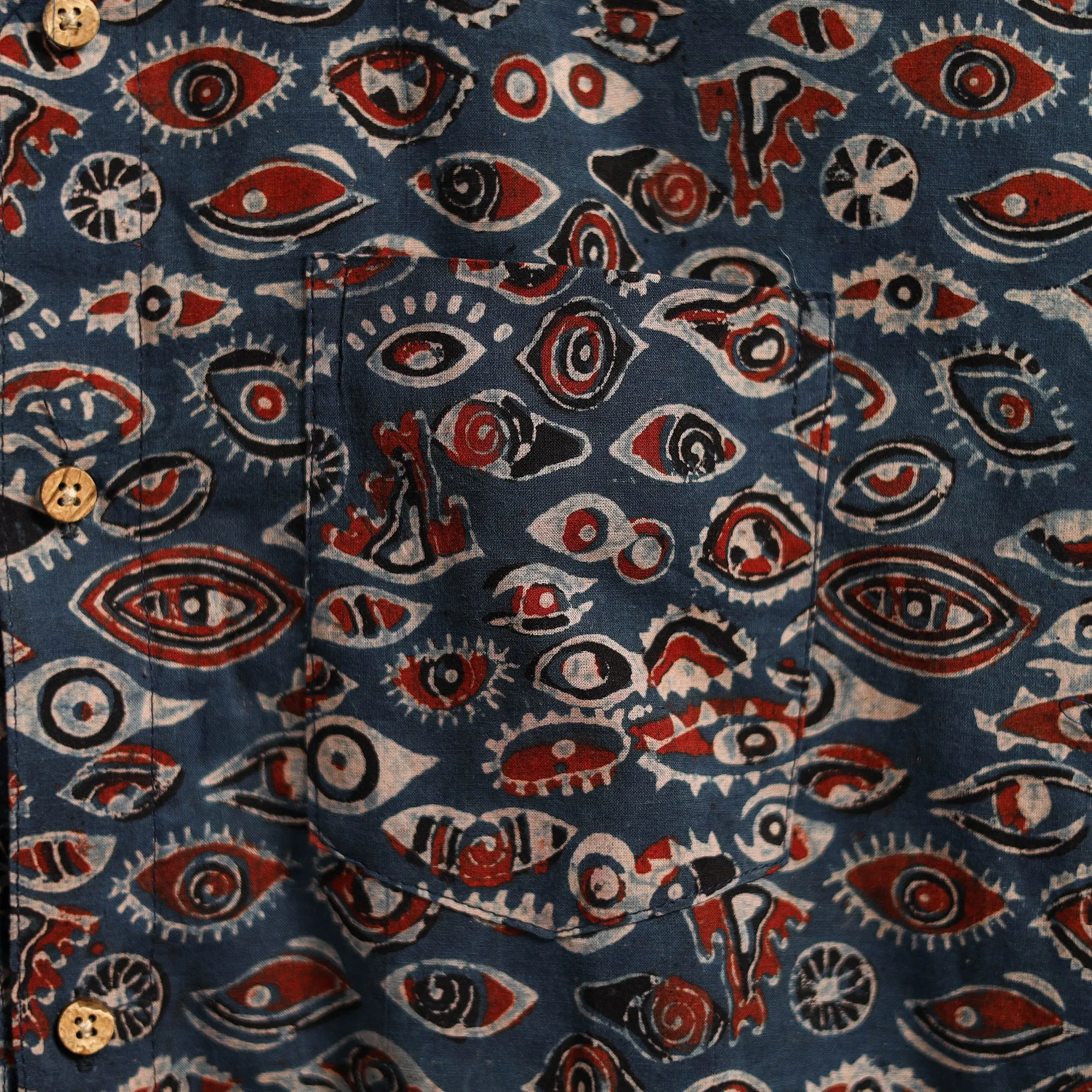 Blue - Natural Dyed Hand Block Print Cotton Men Half Sleeve Ajrakh Shirt 02 sold by Itokri product image thumbnail 4
