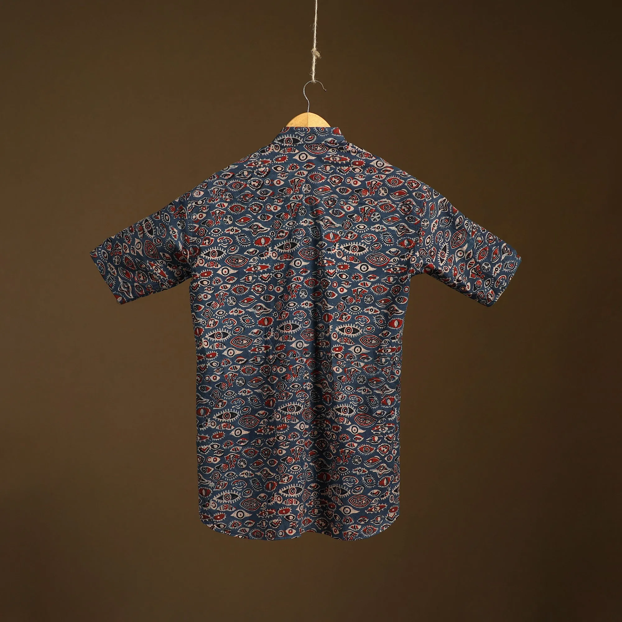 Blue - Natural Dyed Hand Block Print Cotton Men Half Sleeve Ajrakh Shirt 02 sold by Itokri product image thumbnail 5