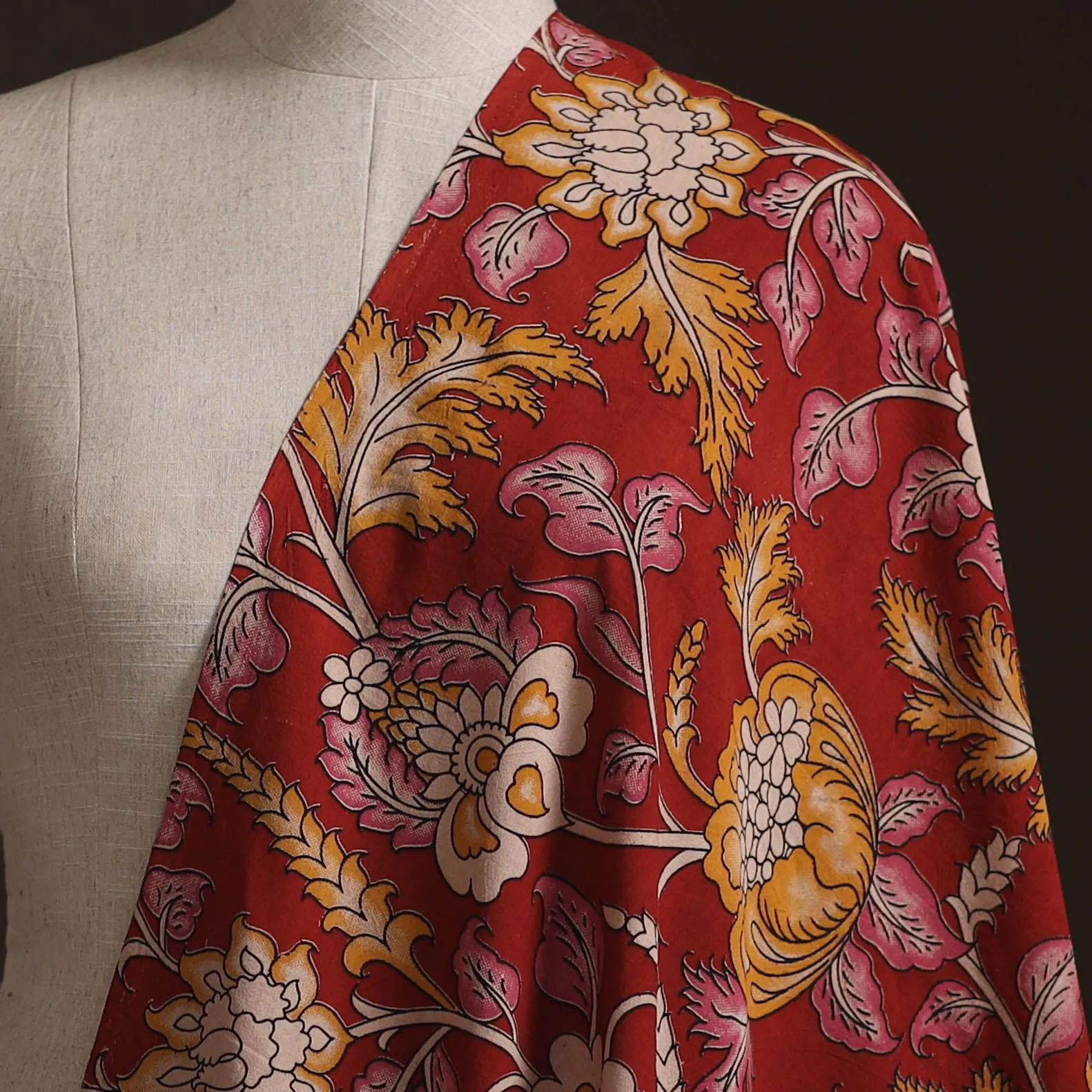 Red - Kalamkari Printed Cotton Fabric 09 sold by Itokri product image thumbnail 2