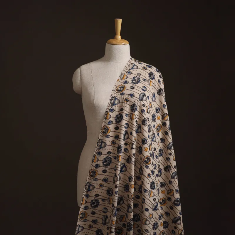 Beige - Kalamkari Printed Cotton Fabric 04 made by Itokri