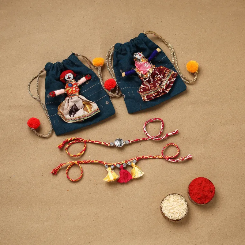 Flower - Handmade German Silver Bhaiya Bhabhi Rakhi Set 181 made by Itokri