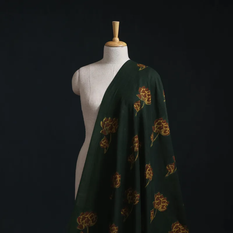 Green - Akola Hand Block Printed Handloom Chanderi Slub Fabric 09 made by Itokri