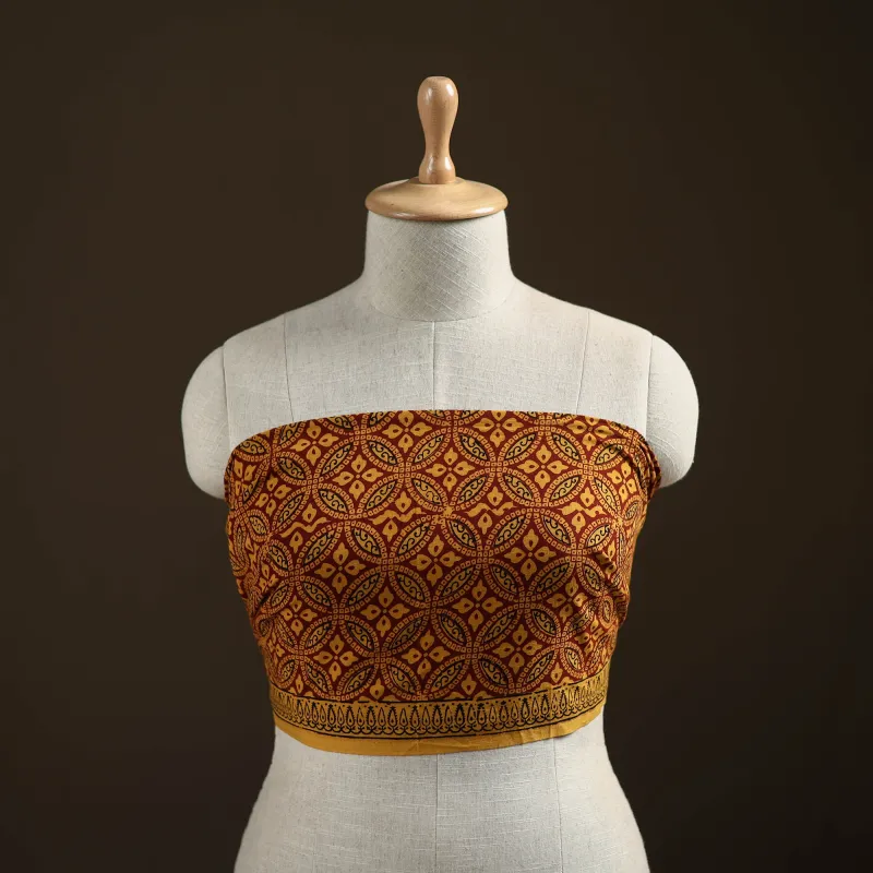 Yellow - Bagh Hand Block Print Natural Dyed Cotton Blouse Piece 33 made by Itokri