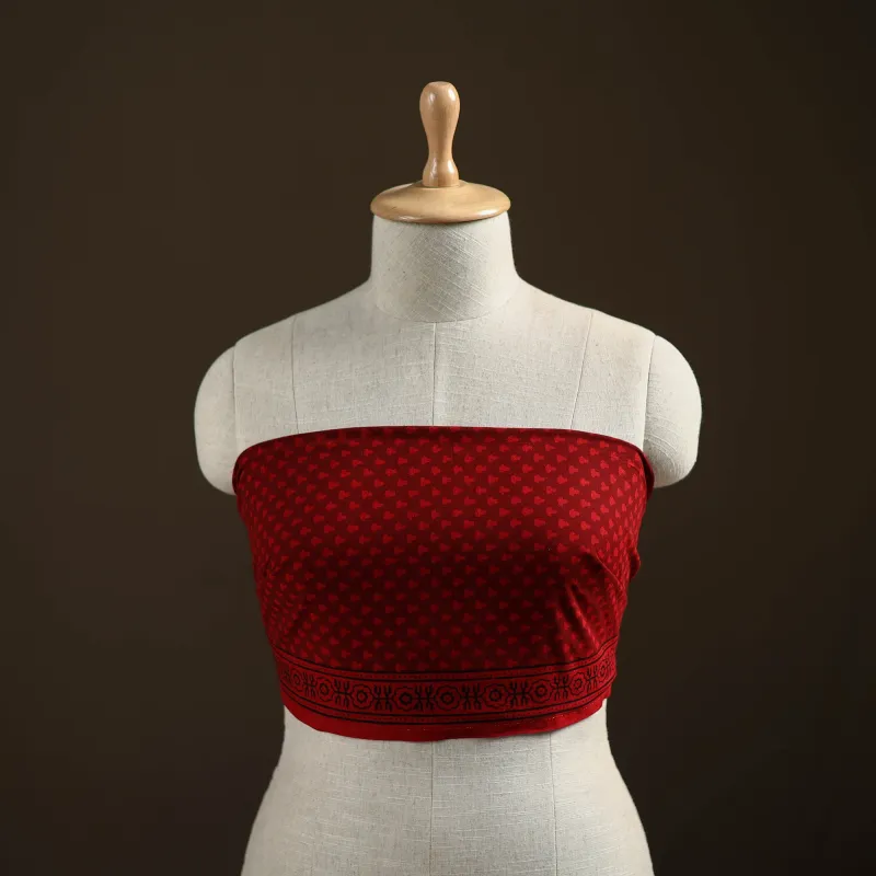 Red - Bagh Hand Block Print Natural Dyed Cotton Blouse Piece 32 made by Itokri