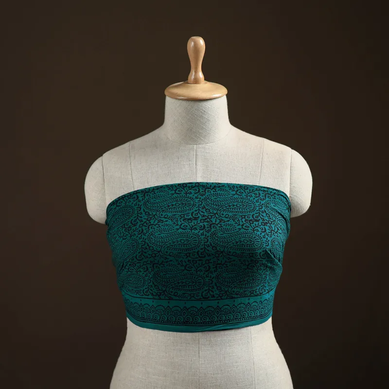 Green - Bagh Hand Block Print Natural Dyed Cotton Blouse Piece 29 made by Itokri