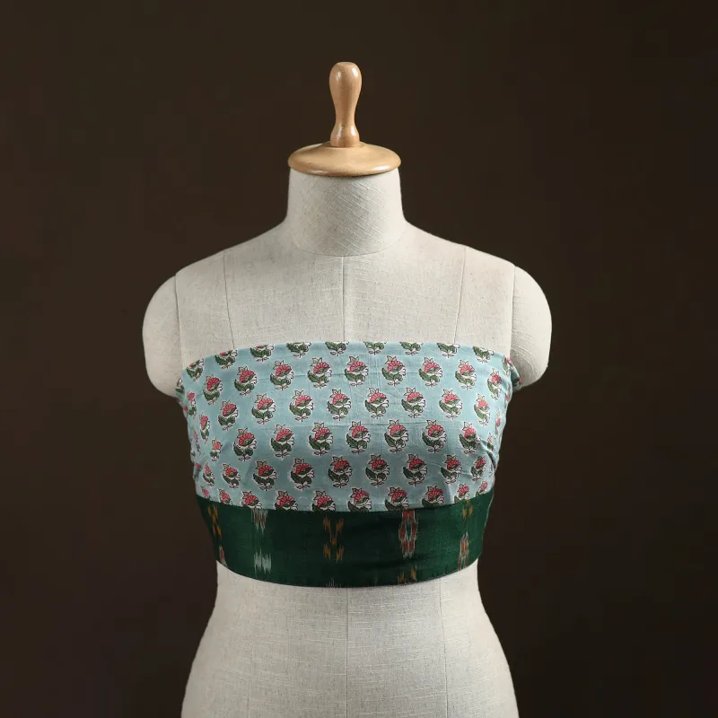 Blue - Sanganeri Hand Block Print Cotton Blouse Piece 09 made by Itokri