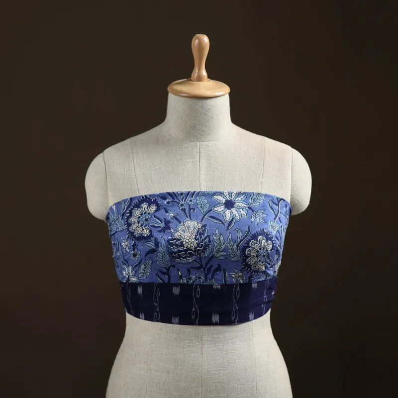 Blue - Sanganeri Hand Block Print Cotton Blouse Piece 05 made by Itokri