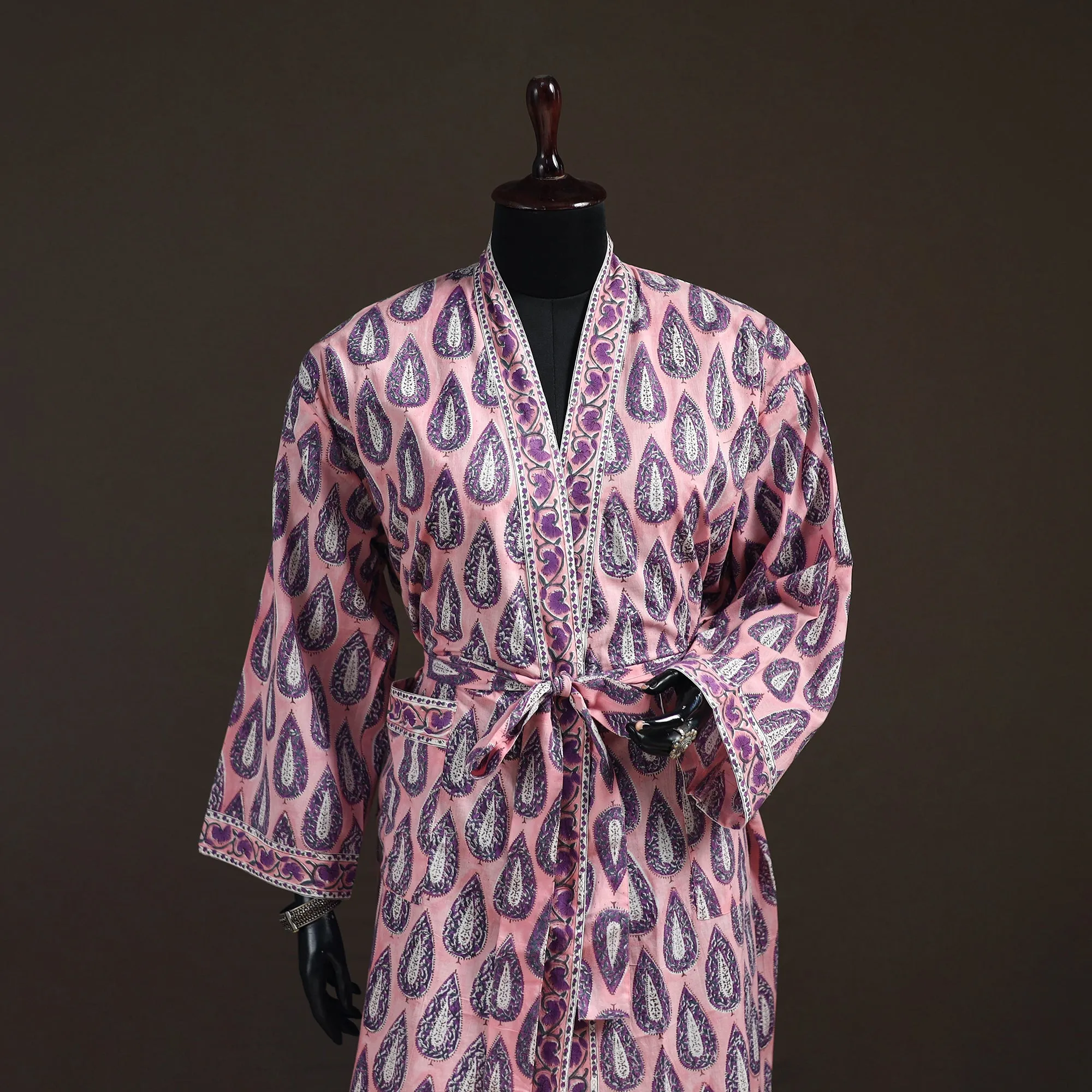 Pink - Sanganeri Hand Block Print Cotton Bath Robe 47 sold by Itokri product image thumbnail 2