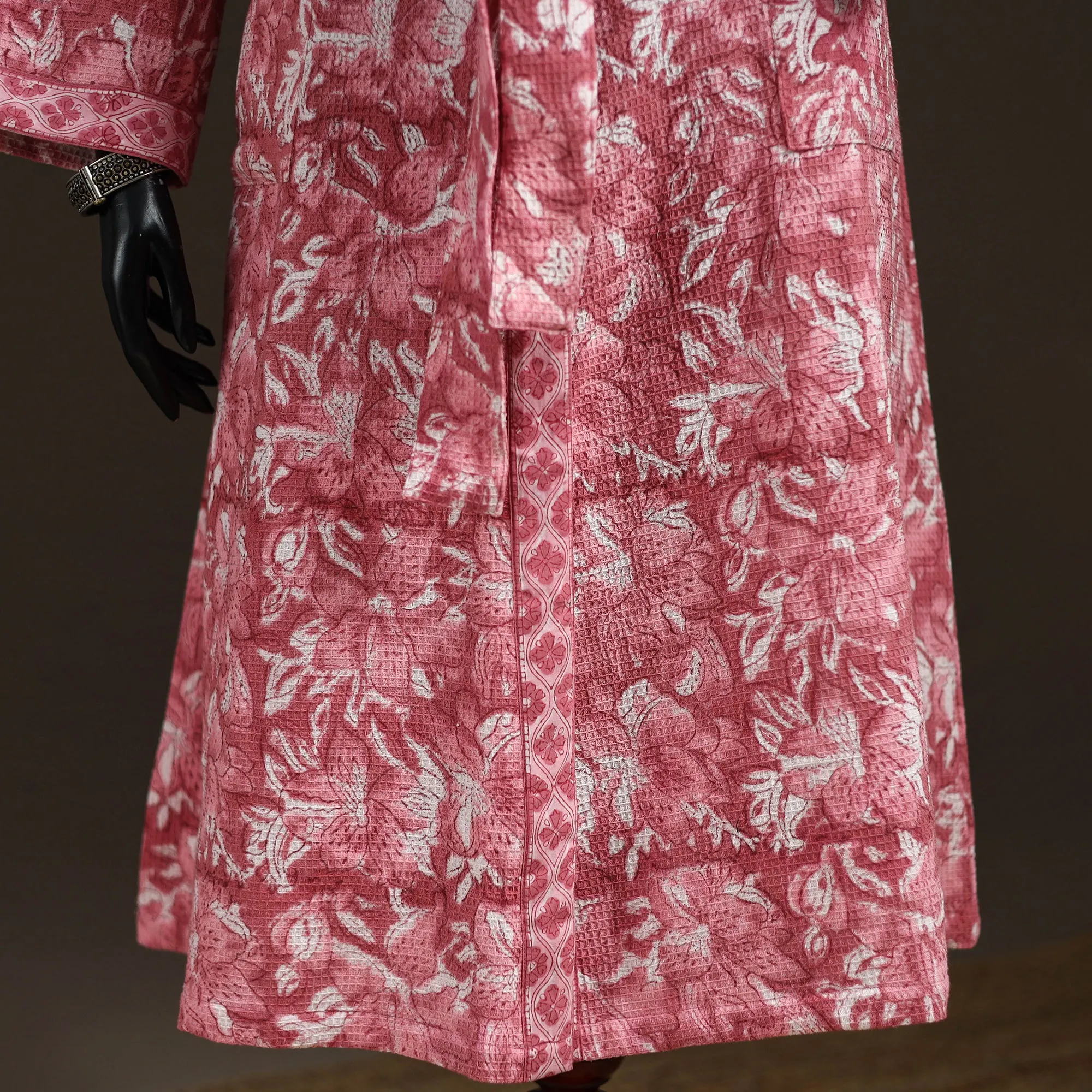 Pink - Sanganeri Hand Block Print Waffle Weave Cotton Bath Robe 37 sold by Itokri product image thumbnail 3