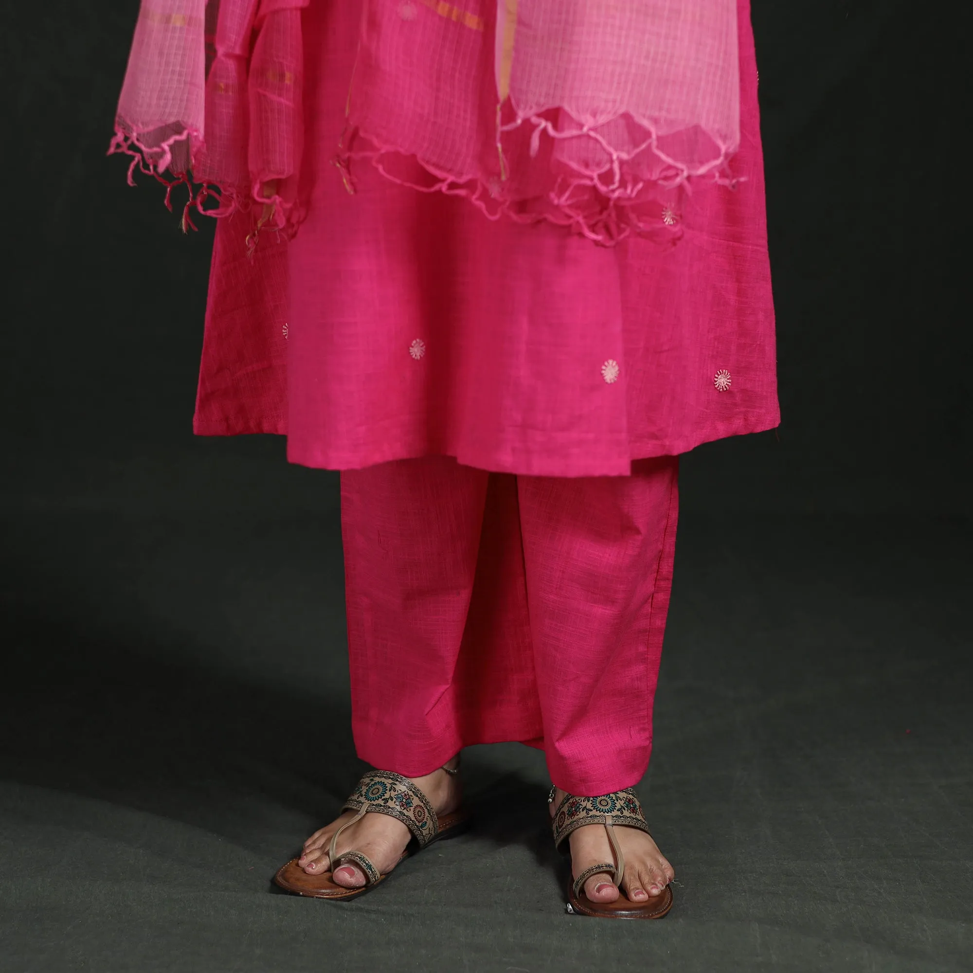Pink - Plain Slub Cotton Hand Embroidered Suit Set with Dupatta for women 08 sold by Itokri product image thumbnail 4