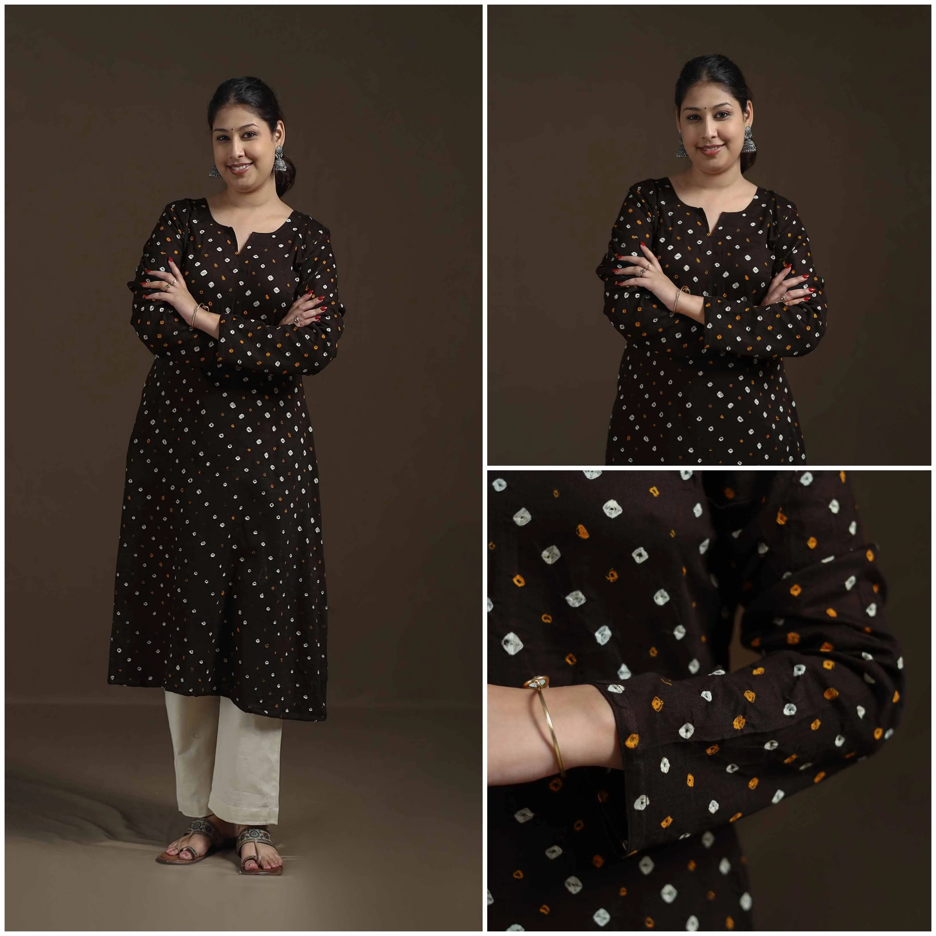 Black - Bandhani Tie-Dye Cotton A-Line Kurta for women 03 sold by Itokri product image thumbnail 3