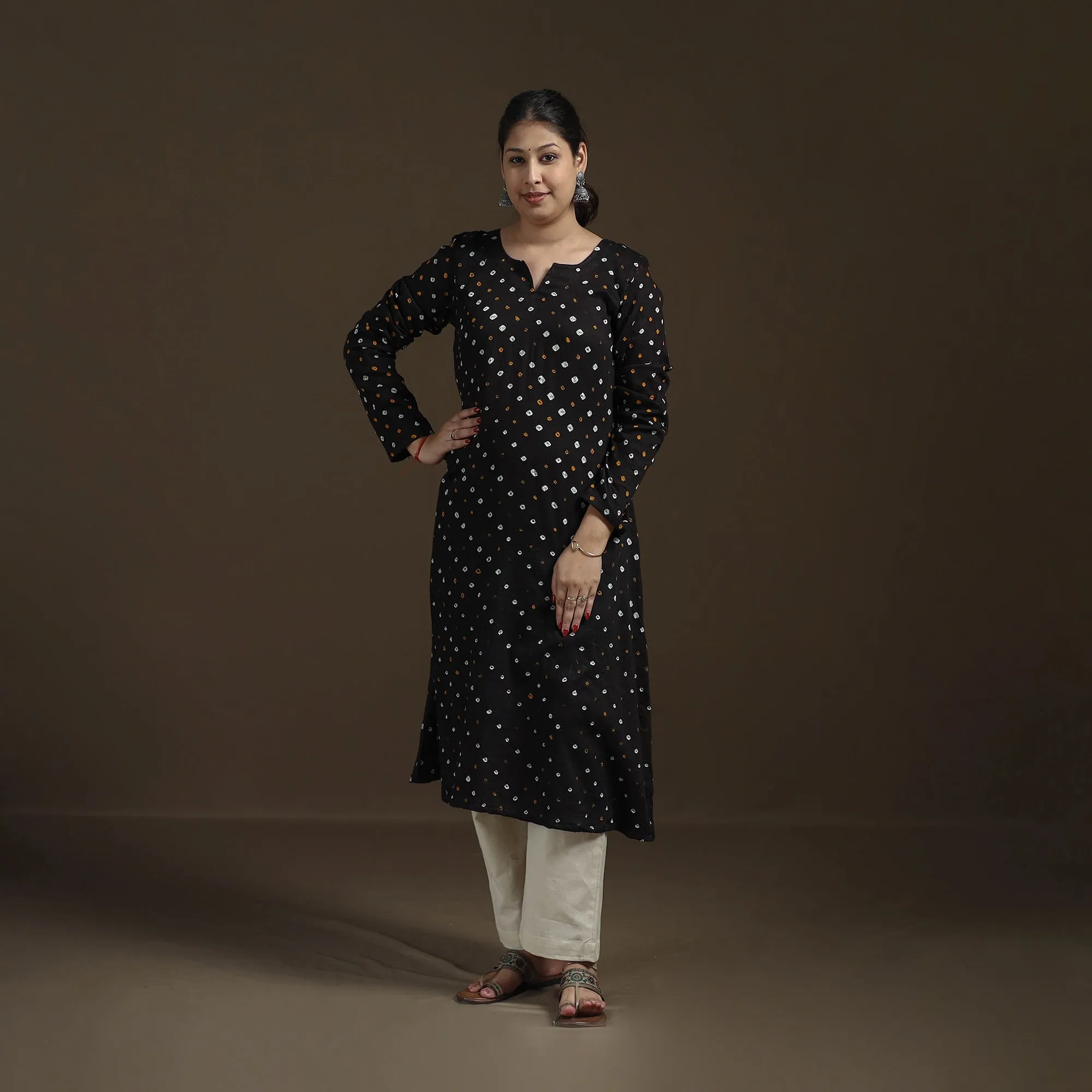 Black - Bandhani Tie-Dye Cotton A-Line Kurta for women 03 sold by Itokri