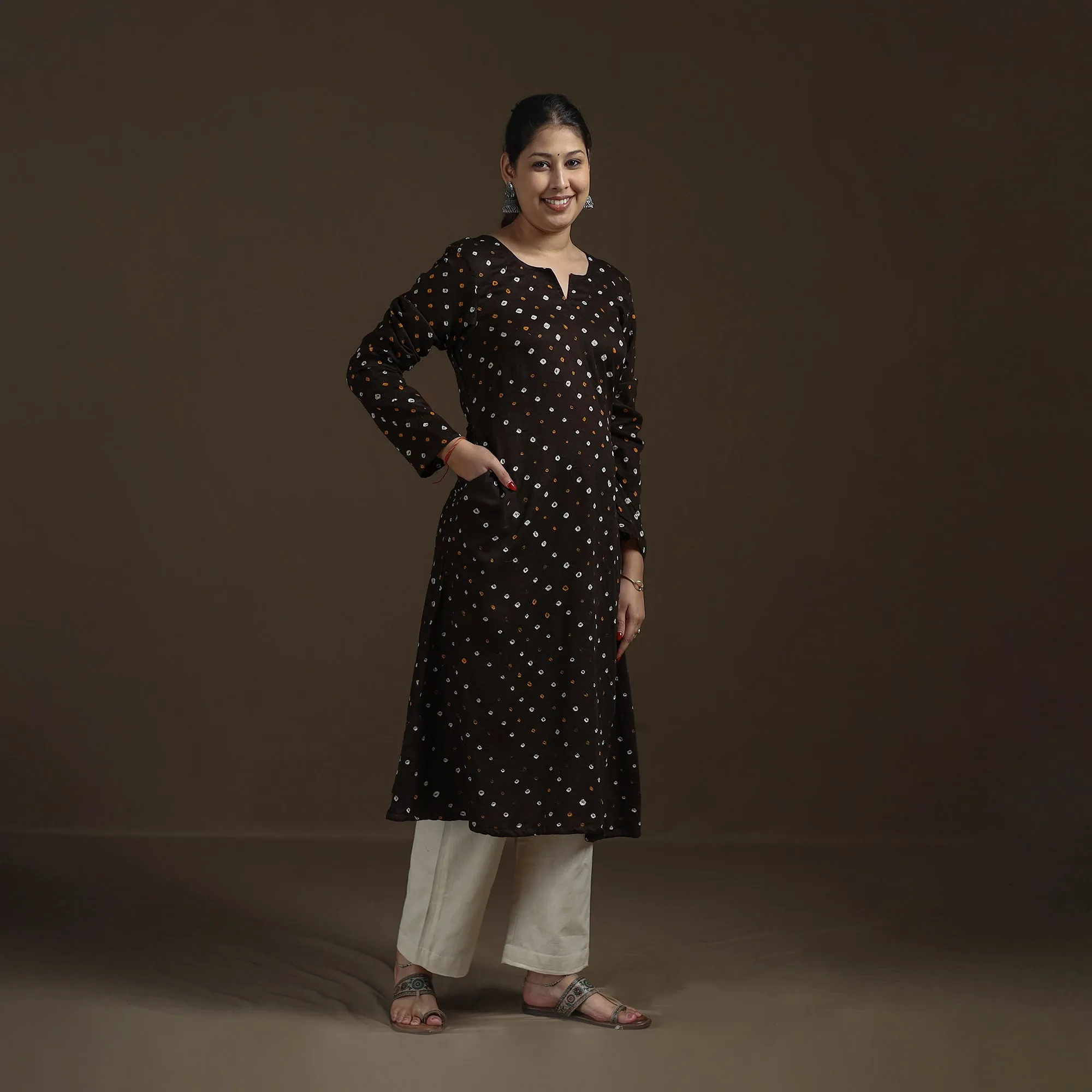Black - Bandhani Tie-Dye Cotton A-Line Kurta for women 03 sold by Itokri product image thumbnail 2