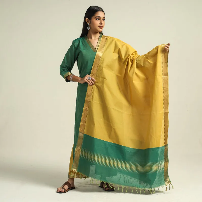 Green - Mangalagiri Handloom Cotton Kurta with Palazzo & Dupatta Set made by Itokri